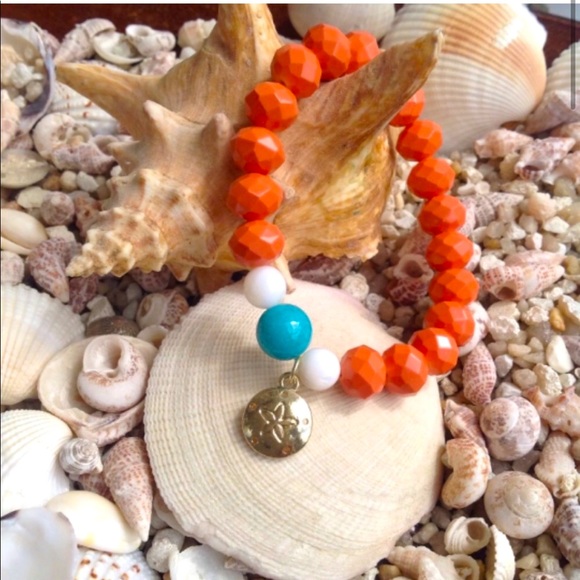 NEW•BLISSFUL BALANCE CORA ORANGE & TURQUOISE BEADED HANDMADE BRACELET - Picture 2 of 13